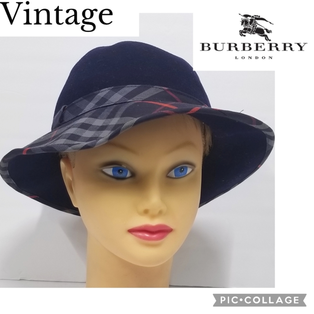 Vintage Auth Burberry felt / check bowler hat. Size Large - Picture 1 of 12